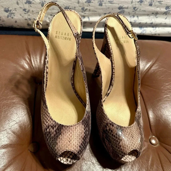 Stuart Weitzman Snake Skin Peep Toe Platform Heels Size 8.5 - Picture 8 of 9